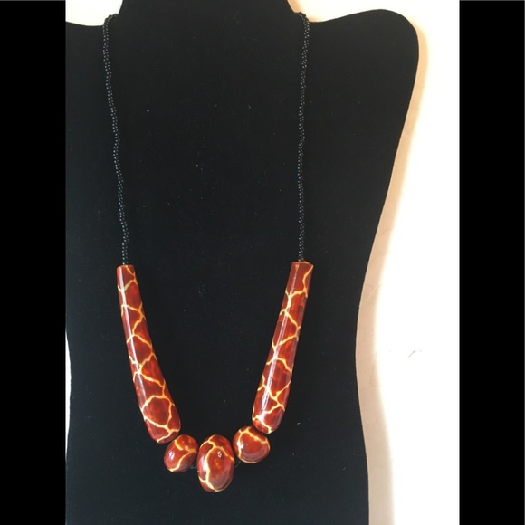 Giraffe print large  beaded necklace - Picture 1 of 2